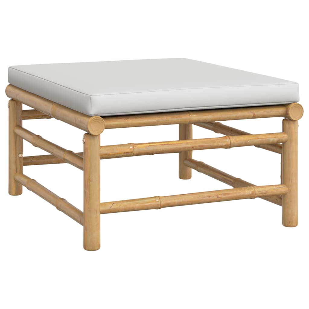 6-Delige Loungeset Met Kussens Bamboe Lichtgrijs 2x corner + middle + chair + footrest + table