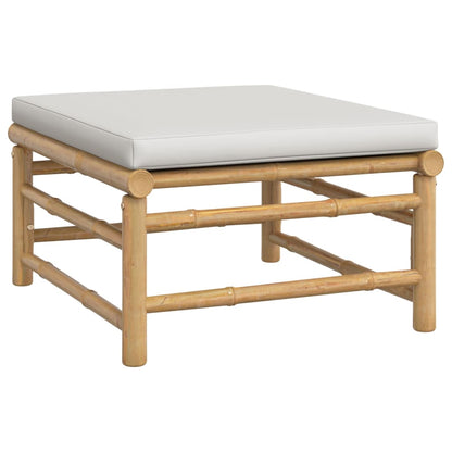 6-Delige Loungeset Met Kussens Bamboe Lichtgrijs 2x corner + middle + chair + footrest + table