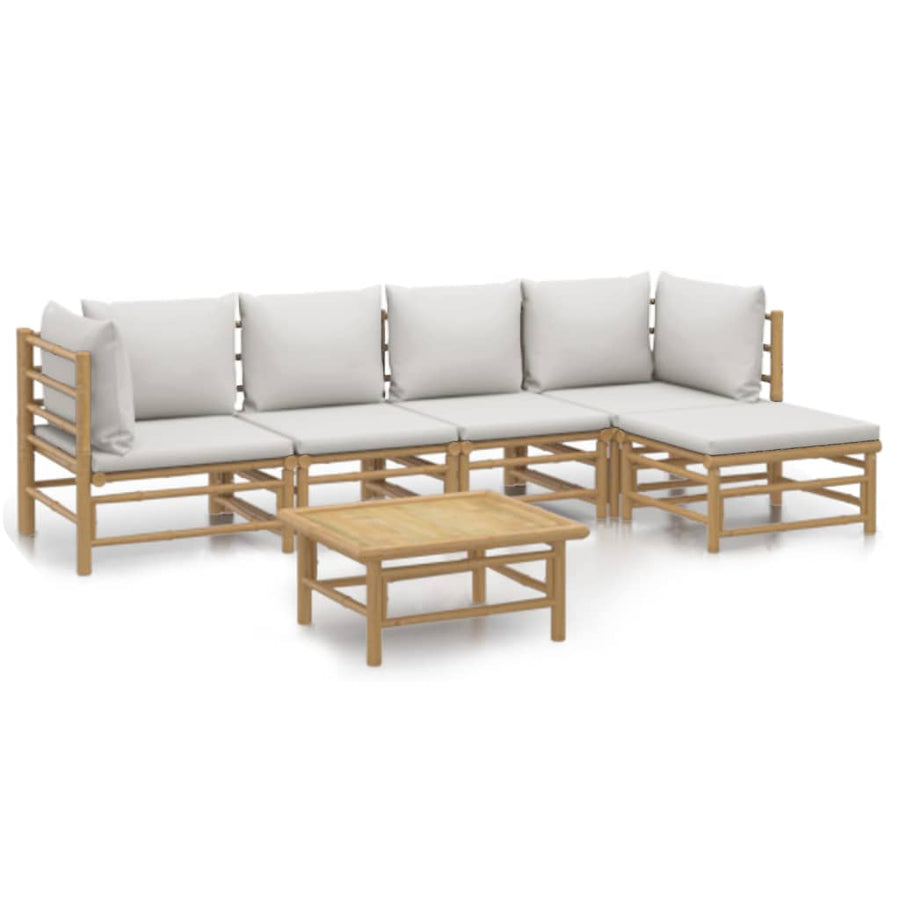 6-Delige Loungeset Met Kussens Bamboe Lichtgrijs 2x hoek + 2x midden + voetensteun + Tafel