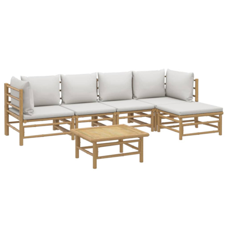 6-Delige Loungeset Met Kussens Bamboe Lichtgrijs 2x hoek + 2x midden + voetensteun + Tafel