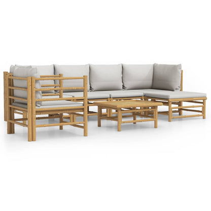 7-Delige Loungeset Met Lichtgrijze Kussens Bamboe Lichtgrijs 2x corner + 2x middle + chair + footrest + table