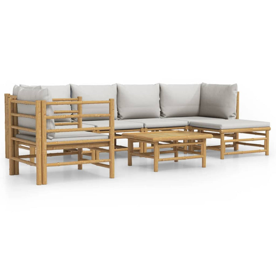 7-Delige Loungeset Met Lichtgrijze Kussens Bamboe Lichtgrijs 2x corner + 2x middle + chair + footrest + table