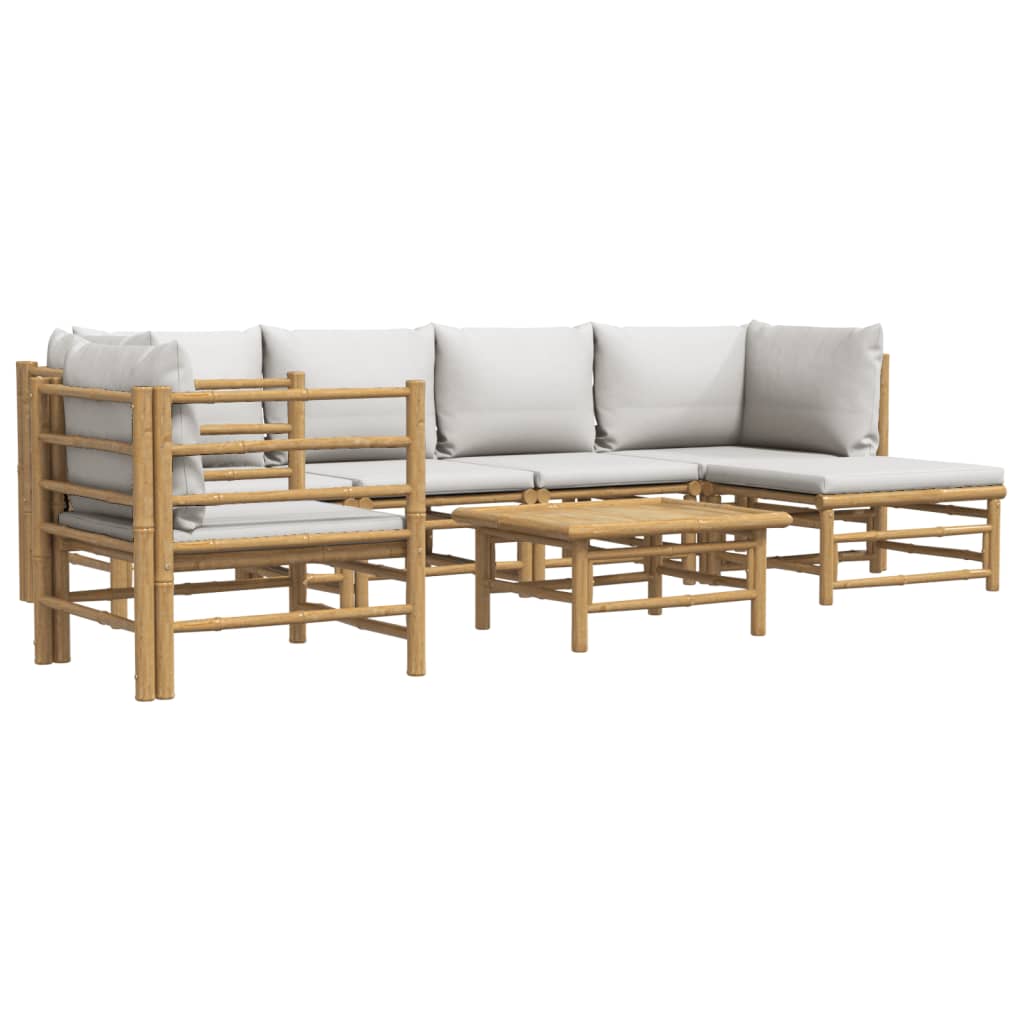 7-Delige Loungeset Met Lichtgrijze Kussens Bamboe Lichtgrijs 2x corner + 2x middle + chair + footrest + table