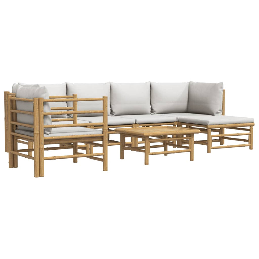 7-Delige Loungeset Met Lichtgrijze Kussens Bamboe Lichtgrijs 2x corner + 2x middle + chair + footrest + table