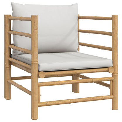 7-Delige Loungeset Met Lichtgrijze Kussens Bamboe Lichtgrijs 2x corner + 2x middle + chair + footrest + table