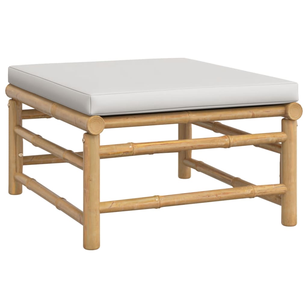 7-Delige Loungeset Met Lichtgrijze Kussens Bamboe Lichtgrijs 2x corner + 2x middle + chair + footrest + table