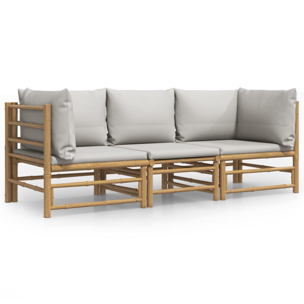 3-Delige Loungeset Met Kussens Bamboe Lichtgrijs 2x hoek + midden