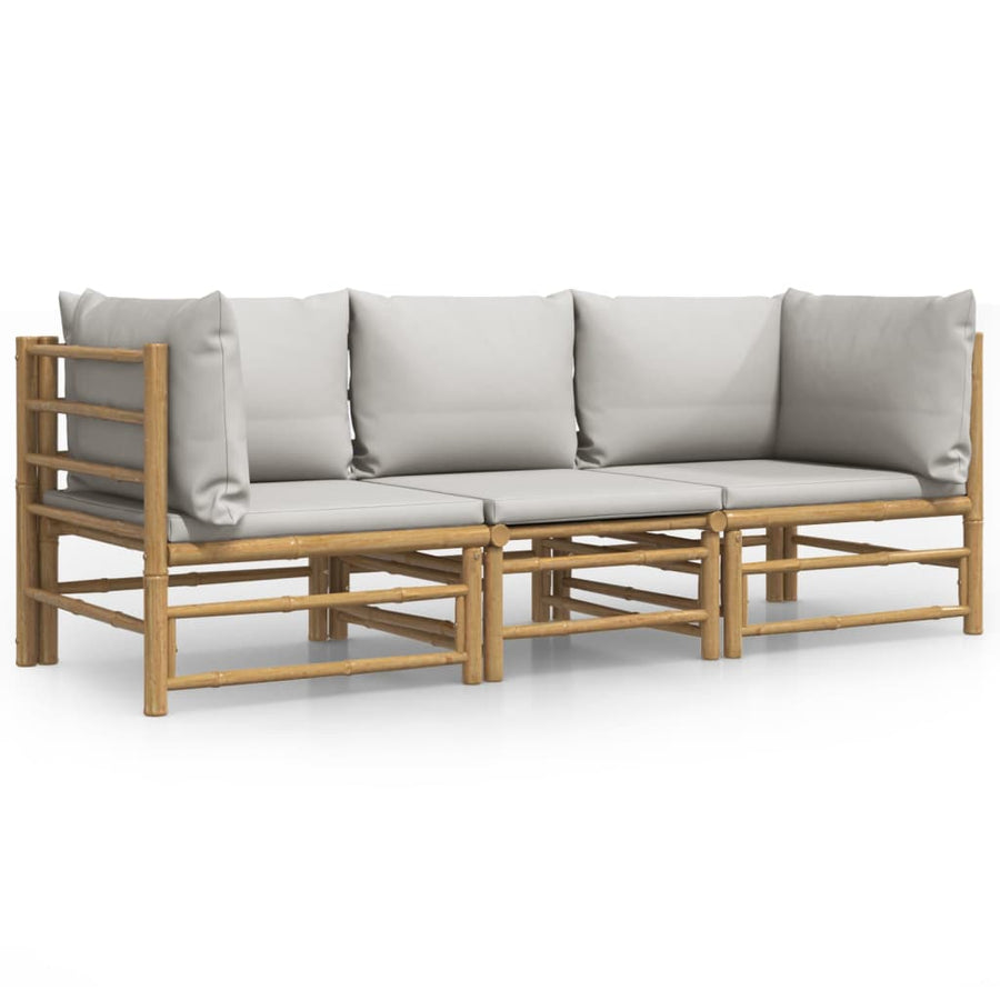3-Delige Loungeset Met Kussens Bamboe Lichtgrijs 2x hoek + midden