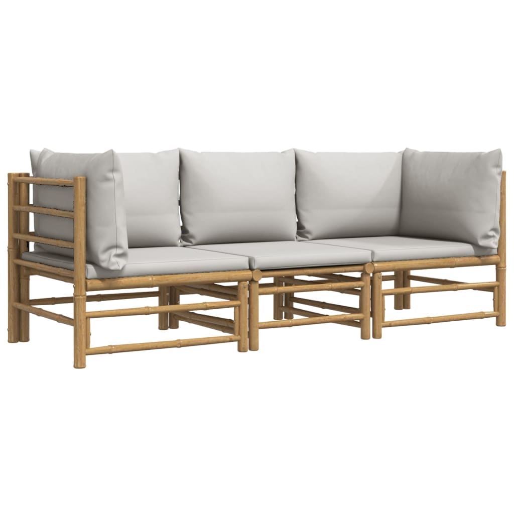 3-Delige Loungeset Met Kussens Bamboe Lichtgrijs 2x hoek + midden
