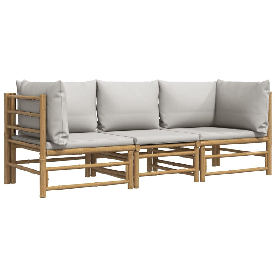 3-Delige Loungeset Met Kussens Bamboe Lichtgrijs 2x hoek + midden