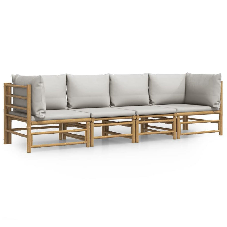 4-Delige Loungeset Met Kussens Bamboe Lichtgrijs 2x hoek + 2x midden