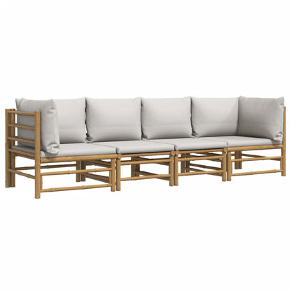 4-Delige Loungeset Met Kussens Bamboe Lichtgrijs 2x hoek + 2x midden