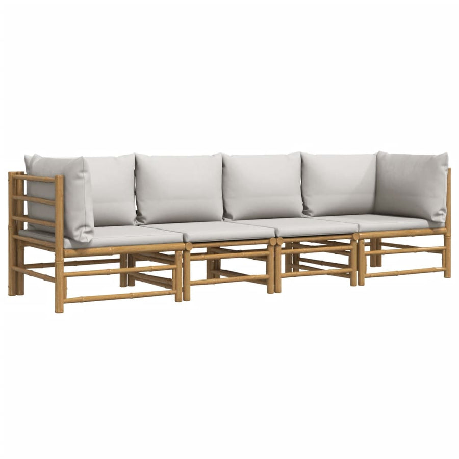 4-Delige Loungeset Met Kussens Bamboe Lichtgrijs 2x hoek + 2x midden