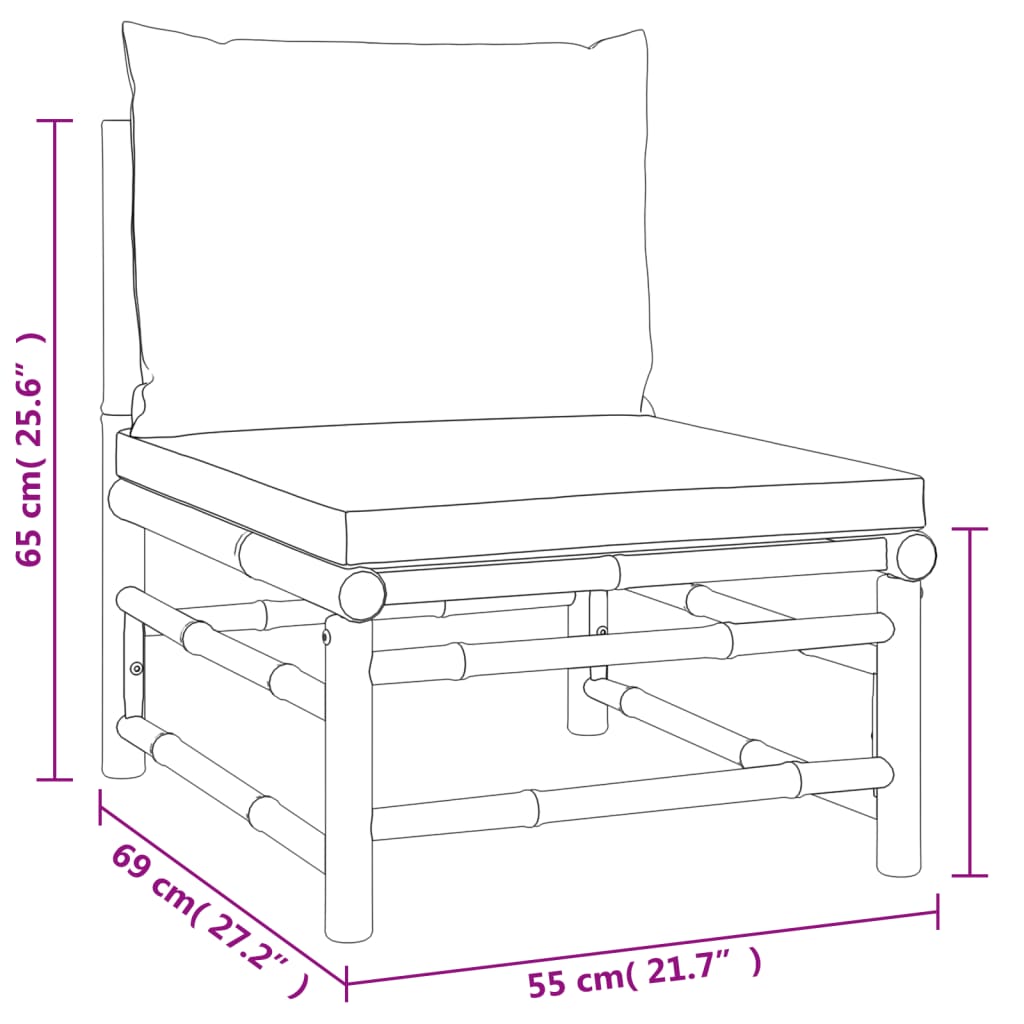 4-Delige Loungeset Met Kussens Bamboe Lichtgrijs 2x hoek + 2x midden