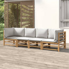 4-piece Lounge Set with cushions bamboo light grey
