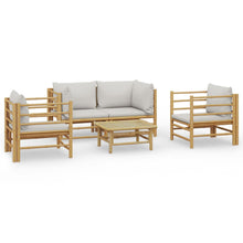 5-Delige Loungeset Met Kussens Bamboe Lichtgrijs 2x corner + 2x chair + table