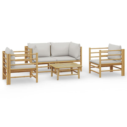 5-Delige Loungeset Met Kussens Bamboe Lichtgrijs 2x corner + 2x chair + table