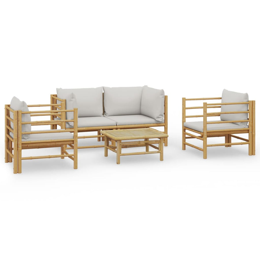 5-Delige Loungeset Met Kussens Bamboe Lichtgrijs 2x corner + 2x chair + table