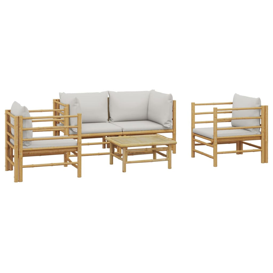 5-Delige Loungeset Met Kussens Bamboe Lichtgrijs 2x corner + 2x chair + table
