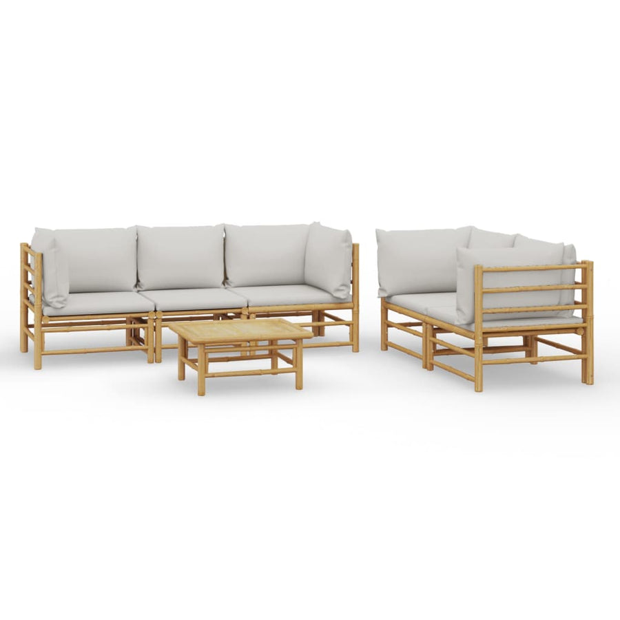 6-Delige Loungeset Met Kussens Bamboe Lichtgrijs 4x hoek + midden + Tafel
