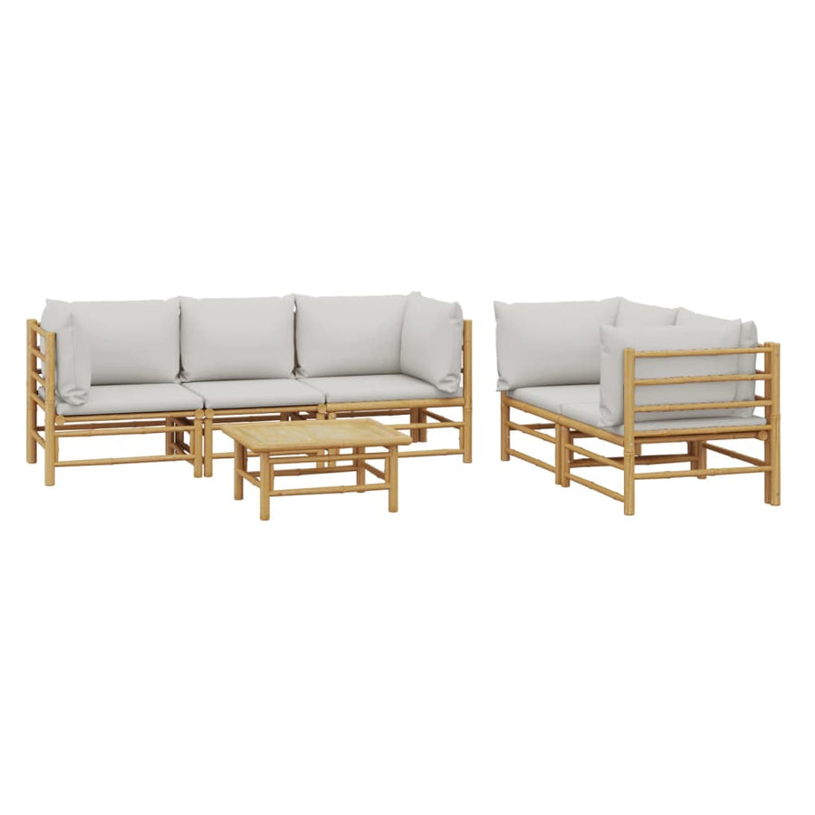 6-Delige Loungeset Met Kussens Bamboe Lichtgrijs 4x hoek + midden + Tafel