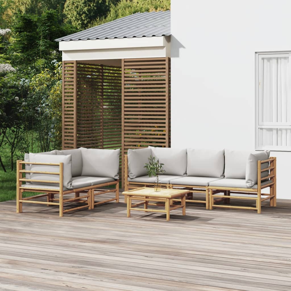 6-Delige Loungeset Met Kussens Bamboe Lichtgrijs 4x hoek + midden + Tafel