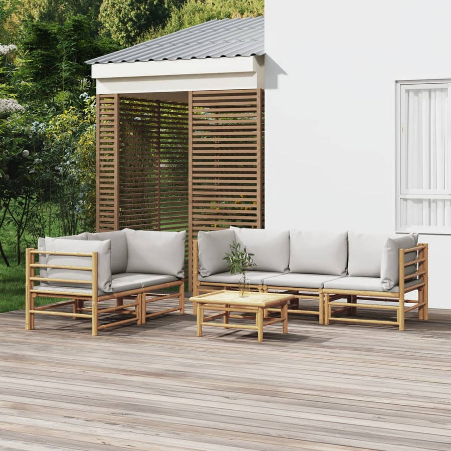 6-Delige Loungeset Met Kussens Bamboe Lichtgrijs 4x hoek + midden + Tafel