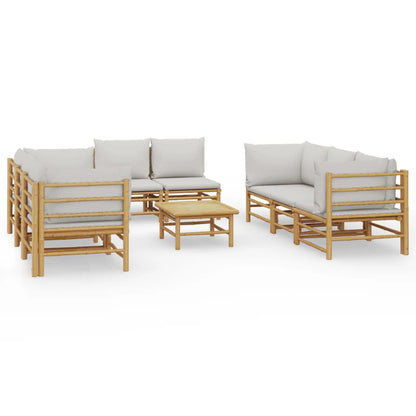 9-Delige Loungeset Met Kussens Bamboe Lichtgrijs 4x hoek + 4x midden + Tafel