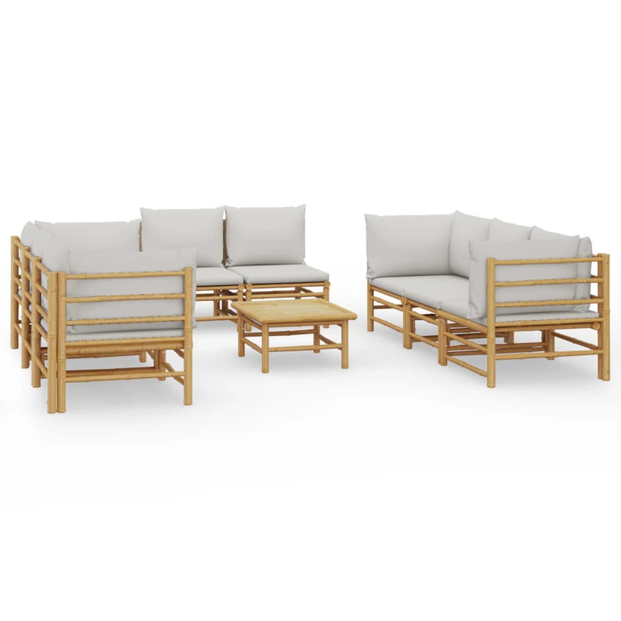 9-Delige Loungeset Met Kussens Bamboe Lichtgrijs 4x hoek + 4x midden + Tafel