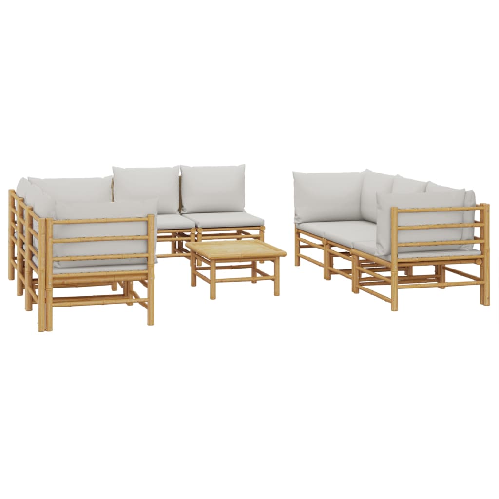 9-Delige Loungeset Met Kussens Bamboe Lichtgrijs 4x hoek + 4x midden + Tafel