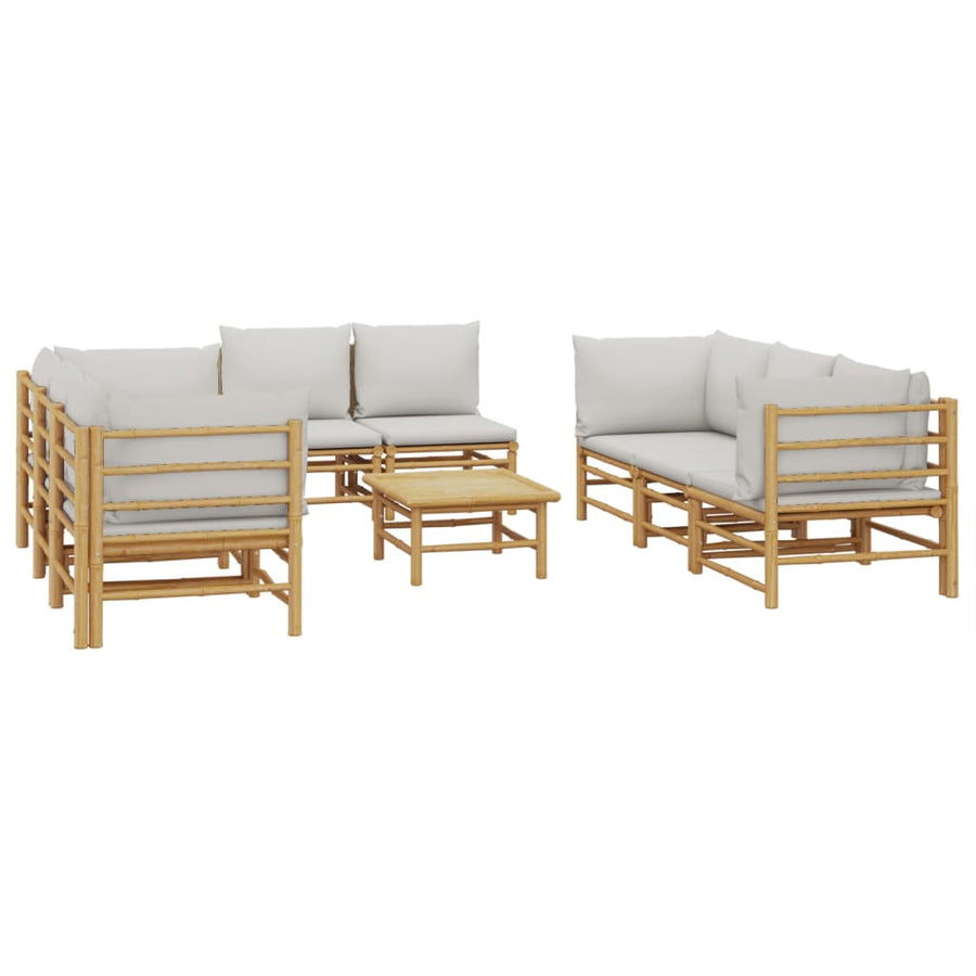 9-Delige Loungeset Met Kussens Bamboe Lichtgrijs 4x hoek + 4x midden + Tafel