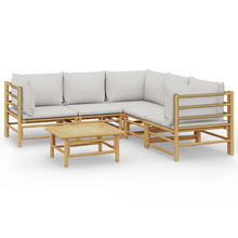 6-Delige Loungeset Met Kussens Bamboe Lichtgrijs 3x hoek + 2x midden + Tafel