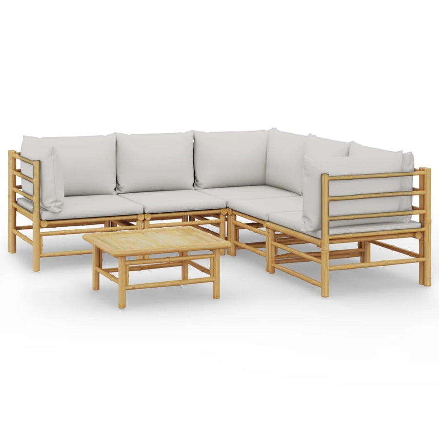 6-Delige Loungeset Met Kussens Bamboe Lichtgrijs 3x hoek + 2x midden + Tafel