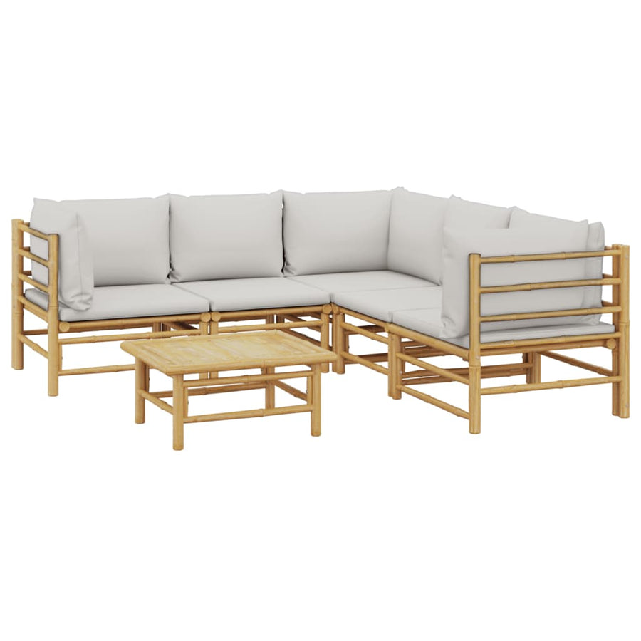 6-Delige Loungeset Met Kussens Bamboe Lichtgrijs 3x hoek + 2x midden + Tafel