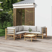 6-Delige Loungeset Met Kussens Bamboe Lichtgrijs 3x hoek + 2x midden + Tafel