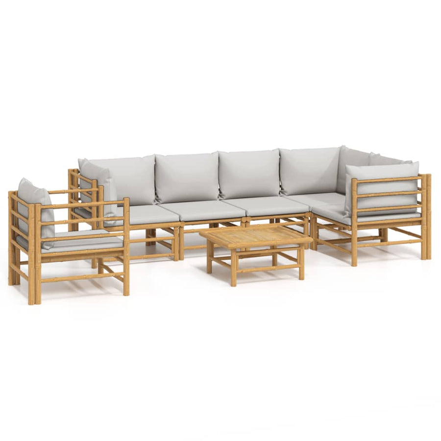 7-Delige Loungeset Met Lichtgrijze Kussens Bamboe Lichtgrijs 3x corner + 2x middle + chair + table