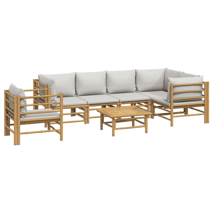 7-Delige Loungeset Met Lichtgrijze Kussens Bamboe Lichtgrijs 3x corner + 2x middle + chair + table