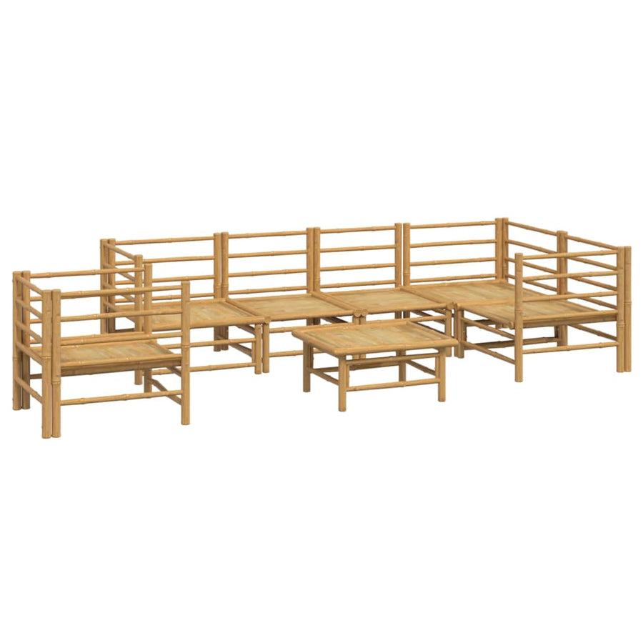 7-Delige Loungeset Met Lichtgrijze Kussens Bamboe Lichtgrijs 3x corner + 2x middle + chair + table