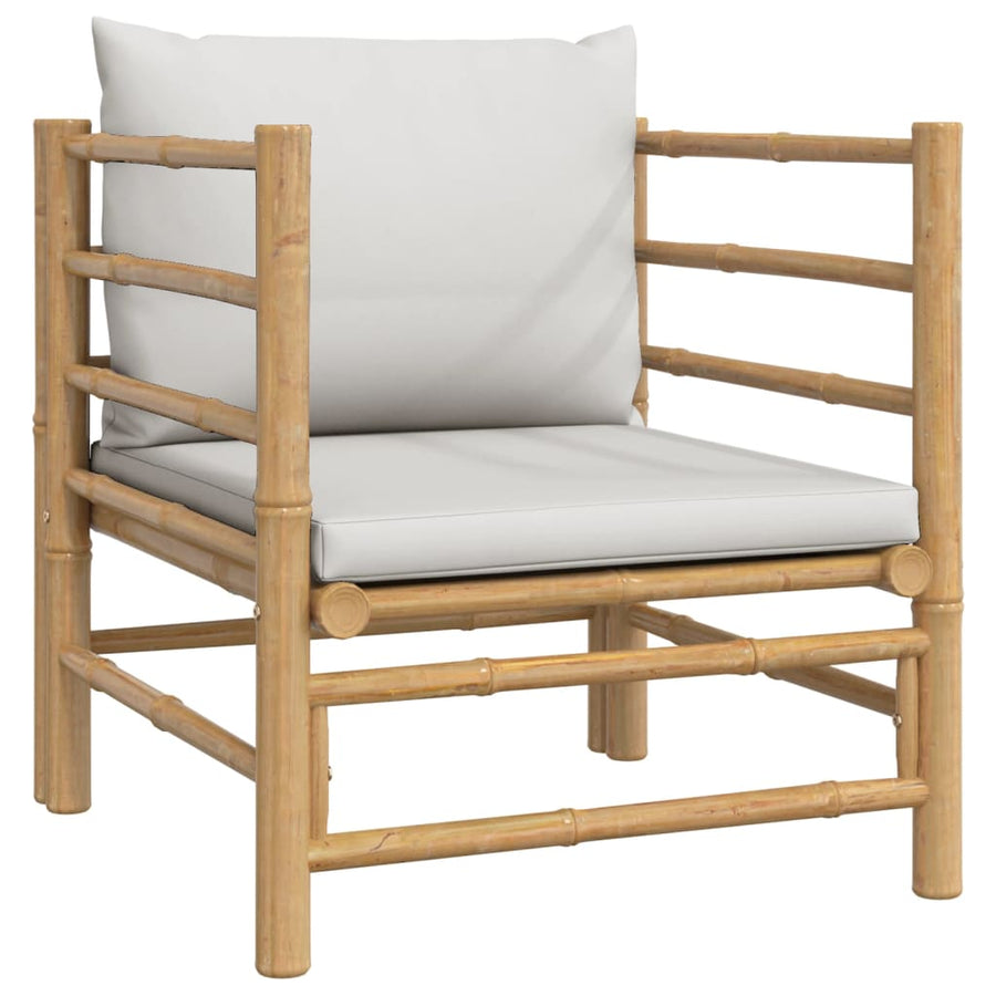 7-Delige Loungeset Met Lichtgrijze Kussens Bamboe Lichtgrijs 3x corner + 2x middle + chair + table