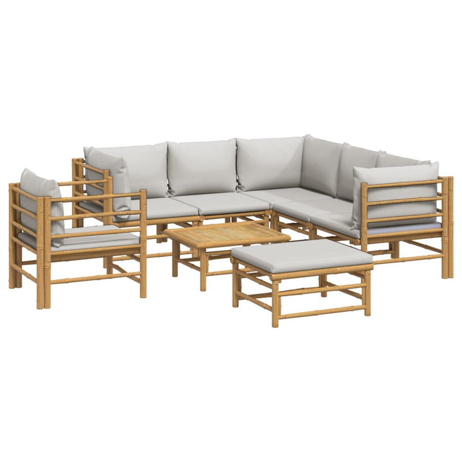 8-Delige Loungeset Met Kussens Bamboe Lichtgrijs 3x corner + 2x middle + chair + footrest + table