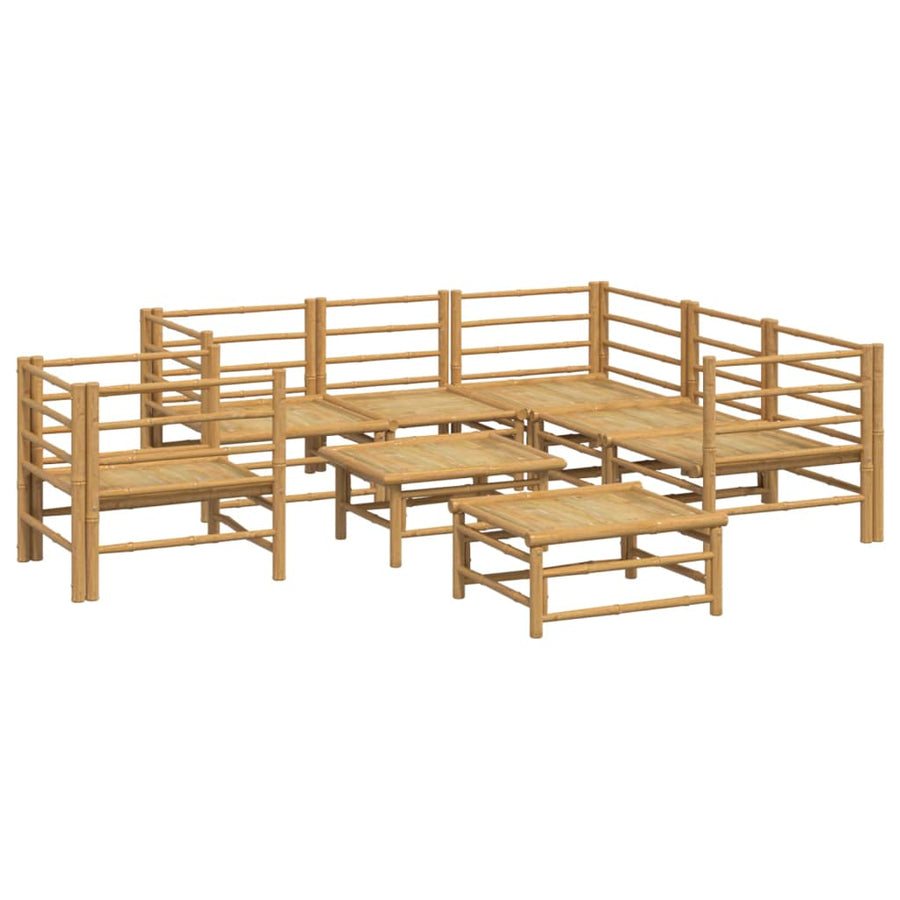 8-Delige Loungeset Met Kussens Bamboe Lichtgrijs 3x corner + 2x middle + chair + footrest + table