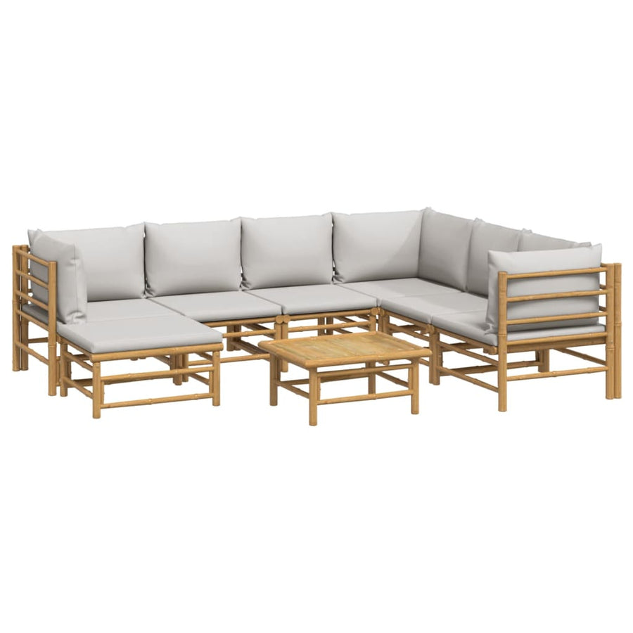 8-Delige Loungeset Met Kussens Bamboe Lichtgrijs 3x hoek + 3x midden + voetensteun + Tafel