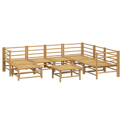 8-Delige Loungeset Met Kussens Bamboe Lichtgrijs 3x hoek + 3x midden + voetensteun + Tafel