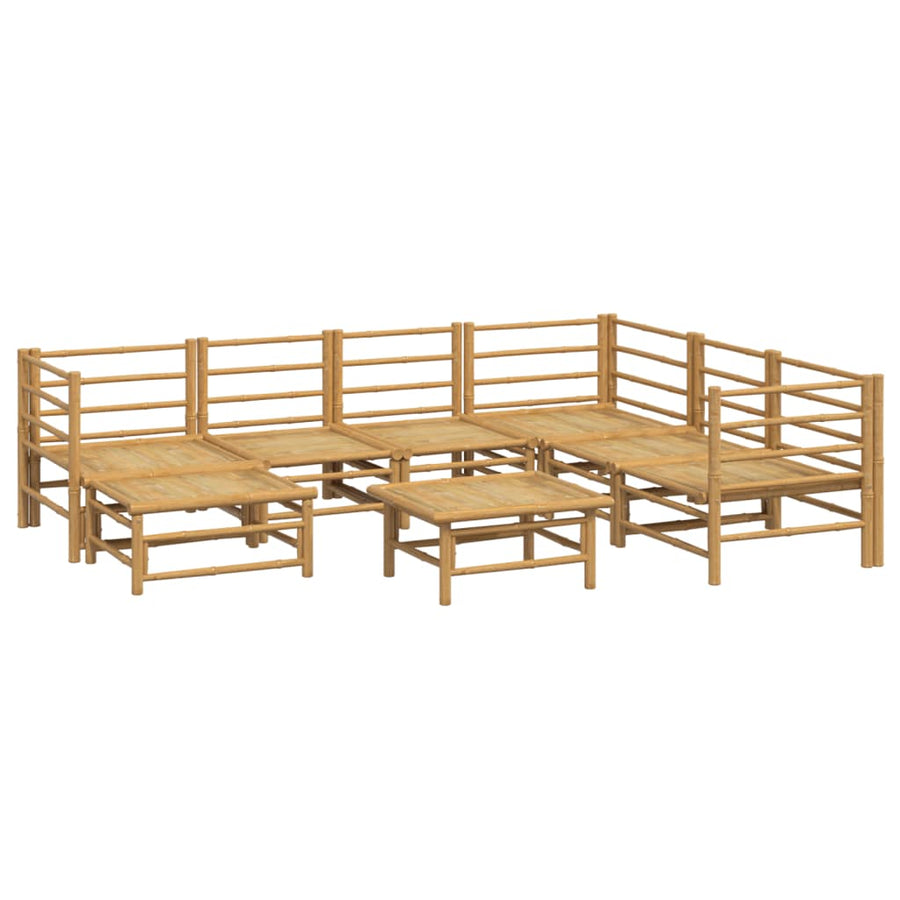 8-Delige Loungeset Met Kussens Bamboe Lichtgrijs 3x hoek + 3x midden + voetensteun + Tafel