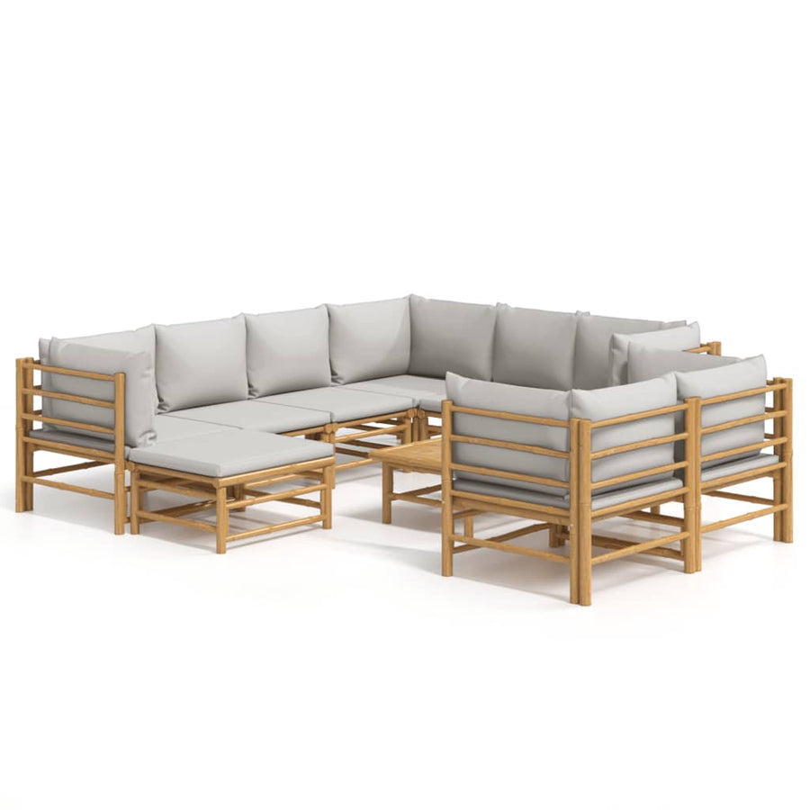 0-Delige Loungeset Met Lichtgrijze Kussens Bamboe Lichtgrijs 5x hoek + 3x midden + voetensteun + Tafel