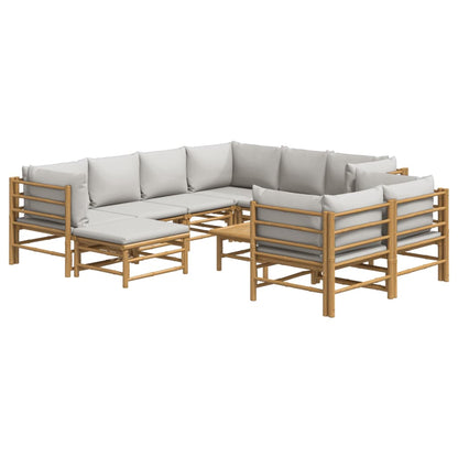 0-Delige Loungeset Met Lichtgrijze Kussens Bamboe Lichtgrijs 5x hoek + 3x midden + voetensteun + Tafel