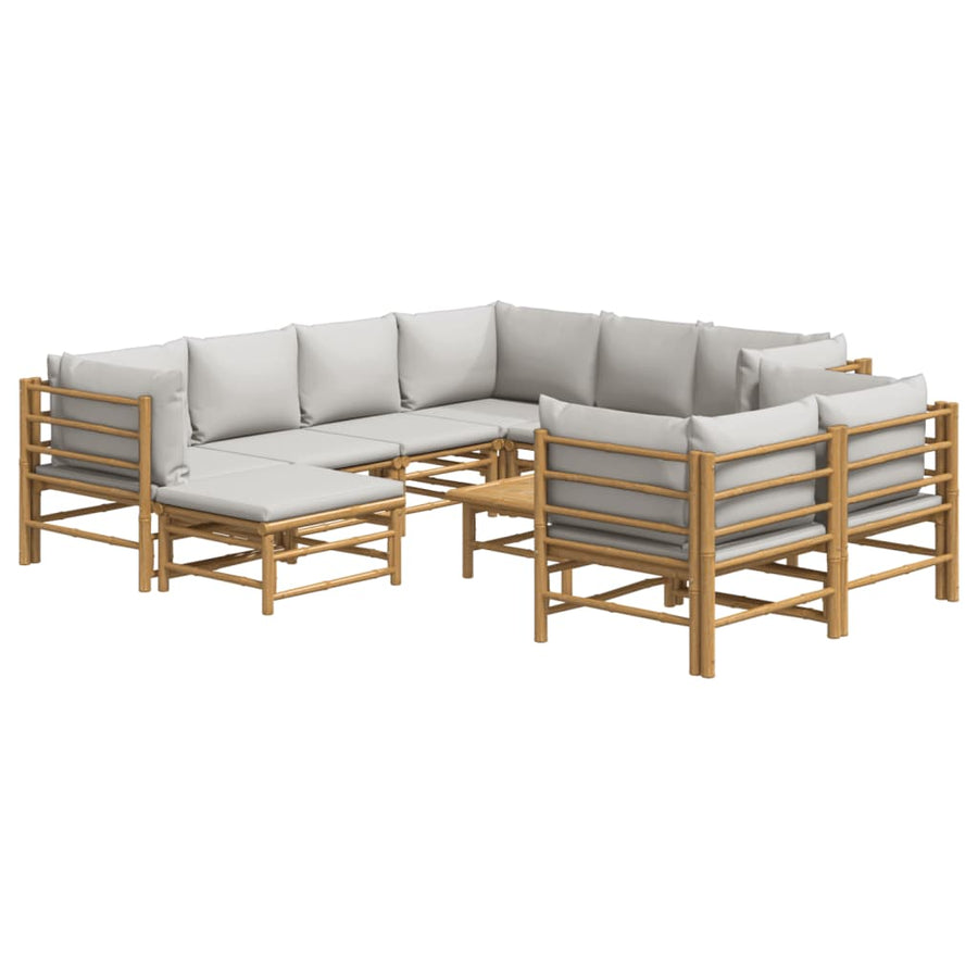 0-Delige Loungeset Met Lichtgrijze Kussens Bamboe Lichtgrijs 5x hoek + 3x midden + voetensteun + Tafel