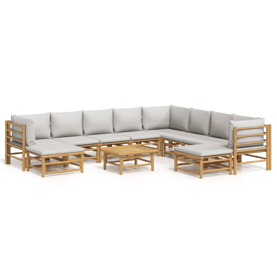 -Delige Loungeset Met Kussens Bamboe Lichtgrijs 3x hoek + 5x midden + 2x voetensteun + Tafel