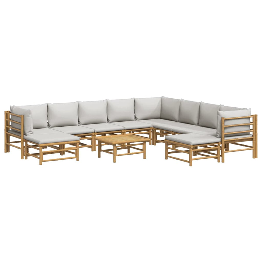 -Delige Loungeset Met Kussens Bamboe Lichtgrijs 3x hoek + 5x midden + 2x voetensteun + Tafel