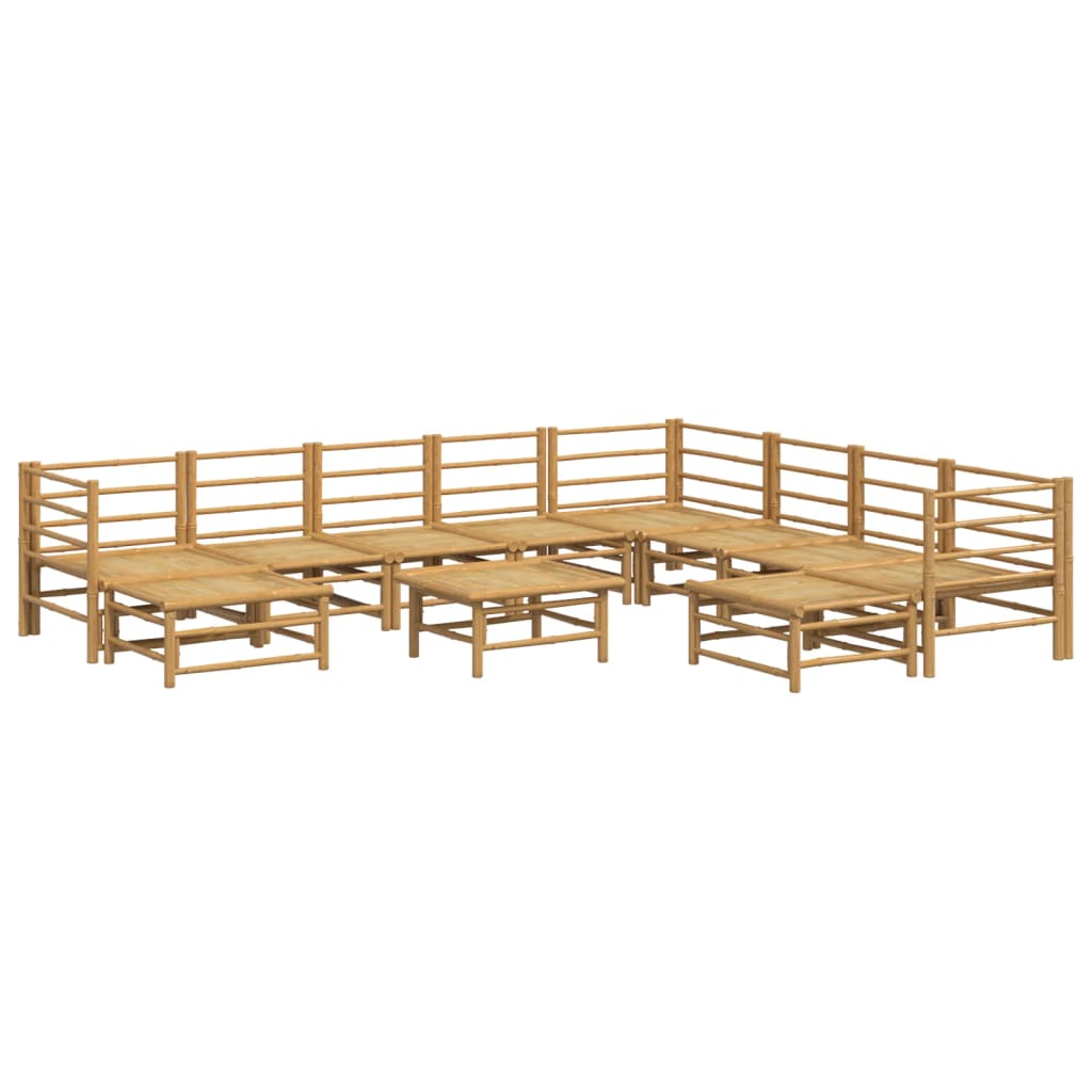 -Delige Loungeset Met Kussens Bamboe Lichtgrijs 3x hoek + 5x midden + 2x voetensteun + Tafel